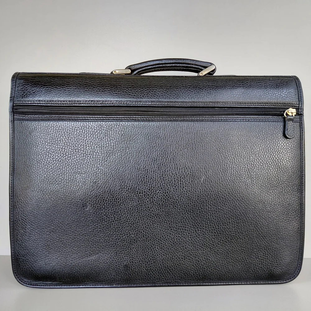 Burberry Black Leather Briefcase with Gold Accents